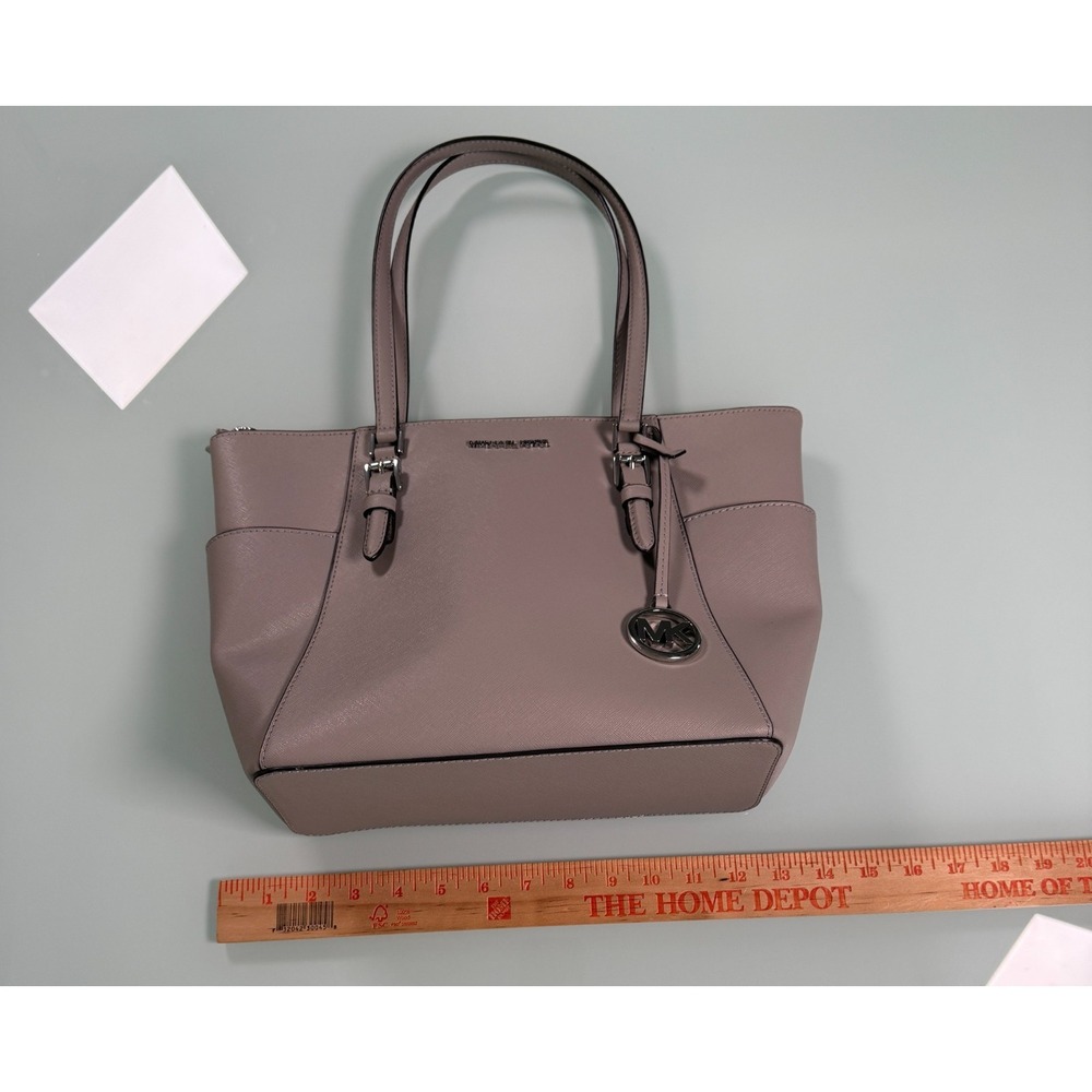 Michael Kors Charlotte Large Top Zip Leather Tote Pearl Gray #35FOSCFT3L - Picture 12 of 14